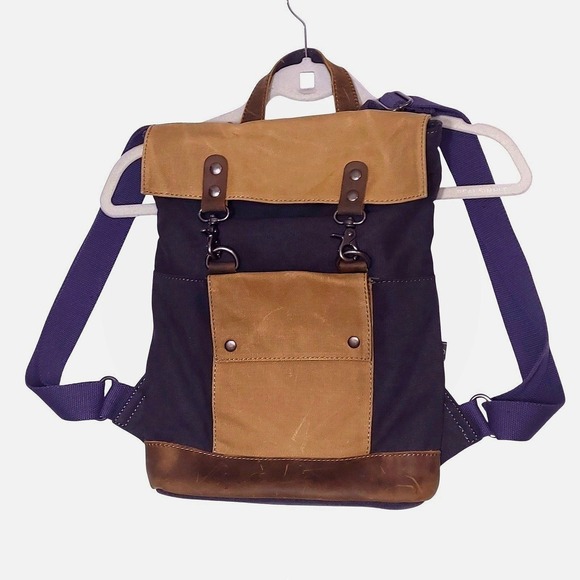 TSD Brand Other - TSD Brand Earth & Style Canvas Leather Backpack Navy Blue & Tan Rugged Rucksack